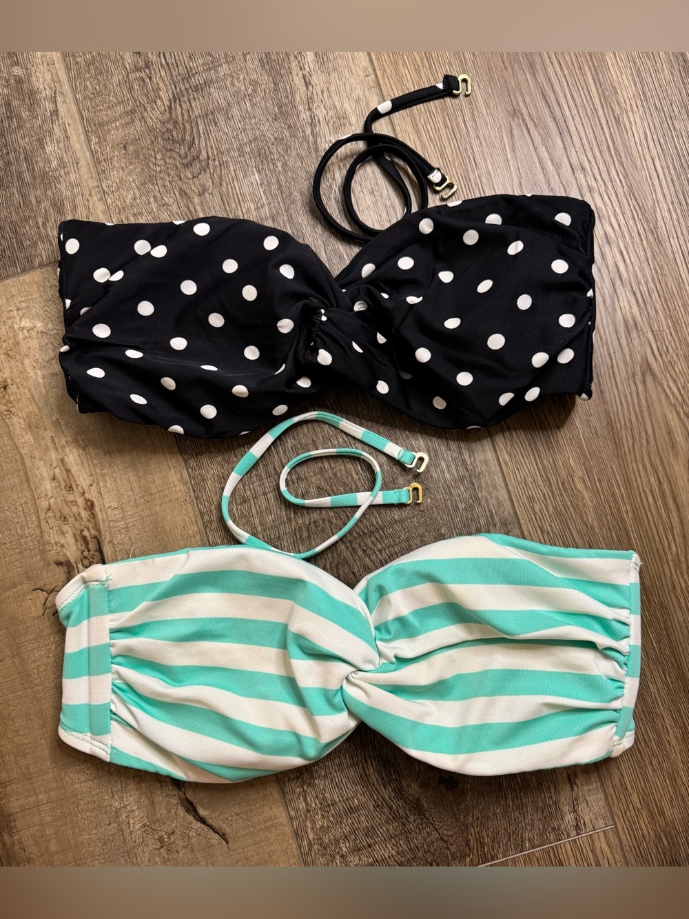 Mossimo Supply Co. Women’s Black Polka Dot & Mint Stripe Bandeau Bikini Tops